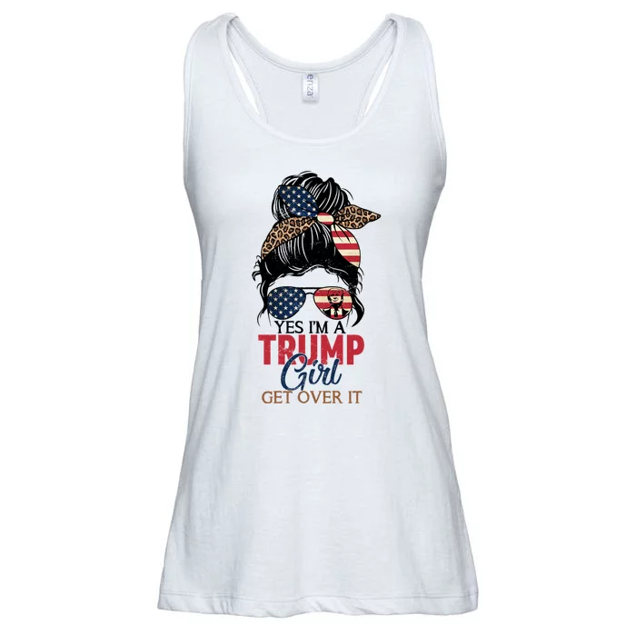 Cute Gift Yes IM A Trump Girl Get Over Trump 2024 Messy Bun Leopard Ladies Essential Flowy Tank