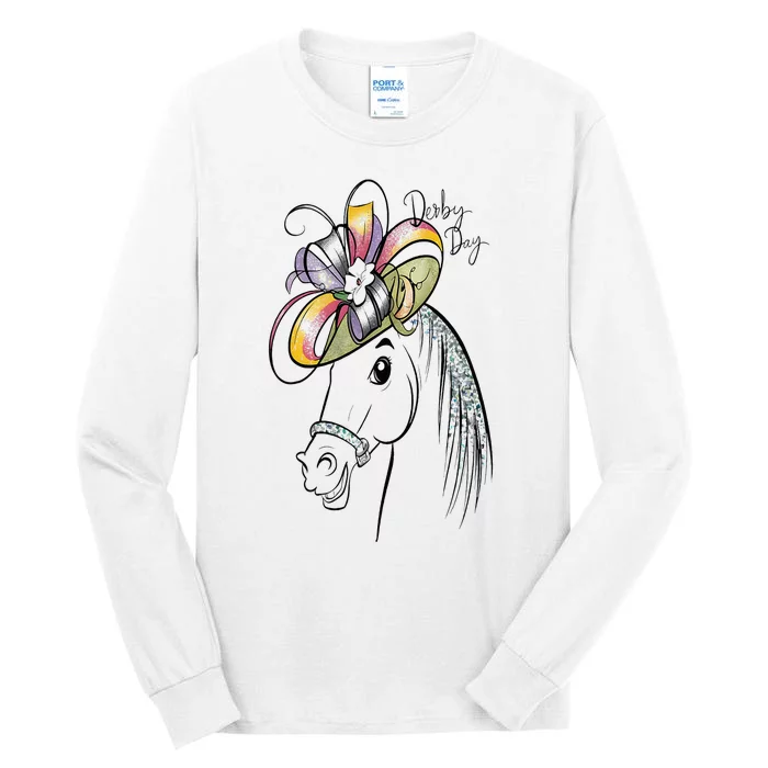 Cute Horse 150th Derby Day 2024 Horse Racing Fascinator Hat Tall Long Sleeve T-Shirt