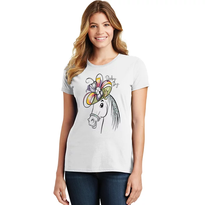 Cute Horse 150th Derby Day 2024 Horse Racing Fascinator Hat Women's T-Shirt