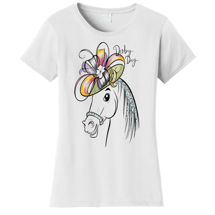 Cute Horse 150th Derby Day 2024 Horse Racing Fascinator Hat Women's T-Shirt