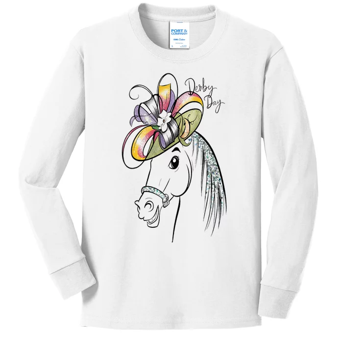 Cute Horse 150th Derby Day 2024 Horse Racing Fascinator Hat Kids Long Sleeve Shirt