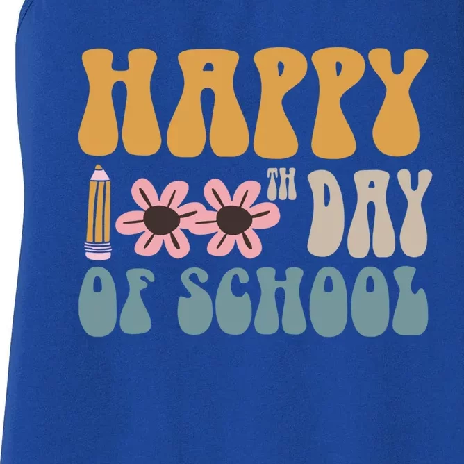 Cute Happy 100th Day Of School Teacher 100 Days Flowers Gift Women's Racerback Tank