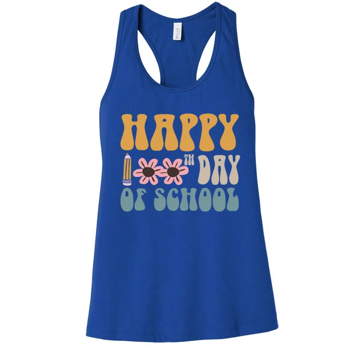 Cute Happy 100th Day Of School Teacher 100 Days Flowers Gift Women's Racerback Tank