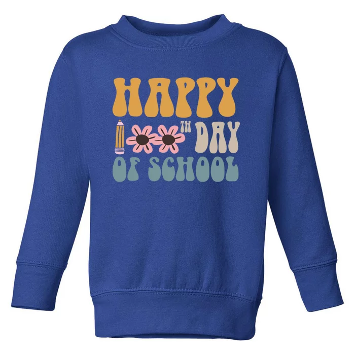 Cute Happy 100th Day Of School Teacher 100 Days Flowers Gift Toddler Sweatshirt