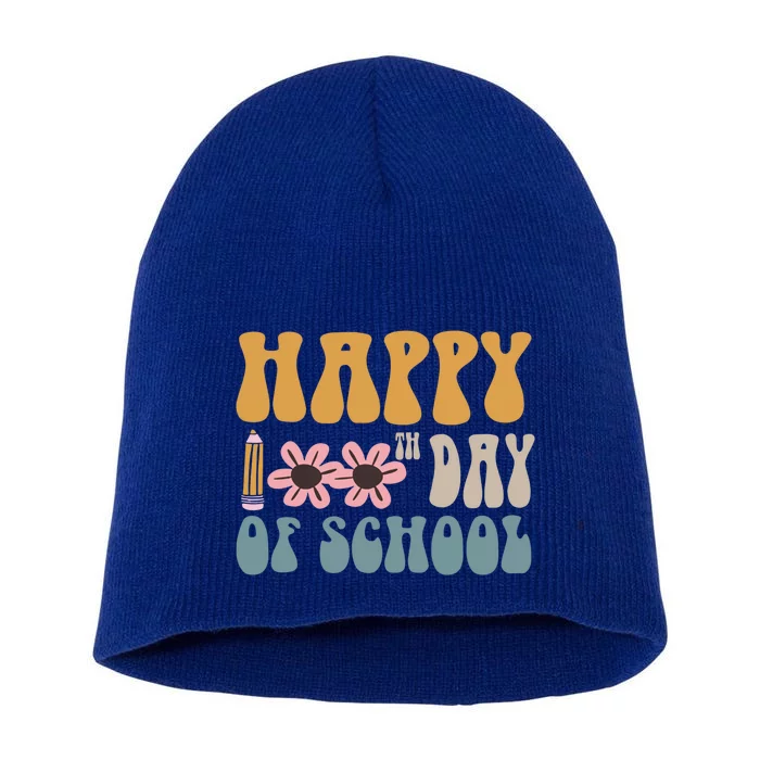 Cute Happy 100th Day Of School Teacher 100 Days Flowers Gift Short Acrylic Beanie