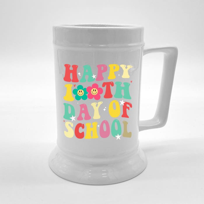 Cute Happy 100th Day Of School Teacher 100 Days Groovy Cute Gift Front & Back Beer Stein