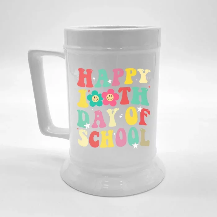 Cute Happy 100th Day Of School Teacher 100 Days Groovy Cute Gift Front & Back Beer Stein