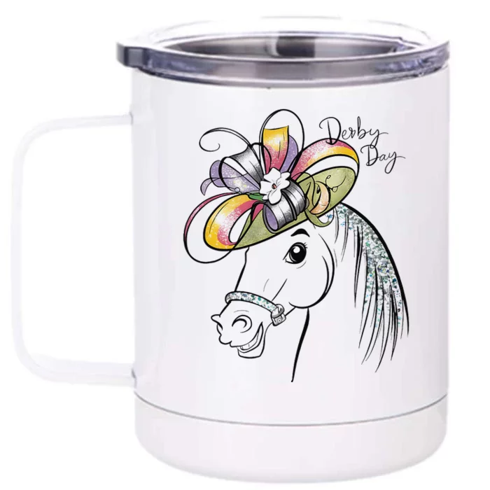 Cute Horse 150th Derby Day 2024 Horse Racing Fascinator Hat Gift Front & Back 12oz Stainless Steel Tumbler Cup