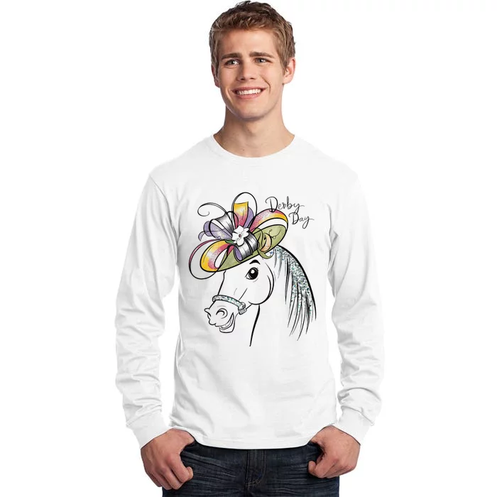 Cute Horse 150th Derby Day 2024 Horse Racing Fascinator Hat Gift Tall Long Sleeve T-Shirt