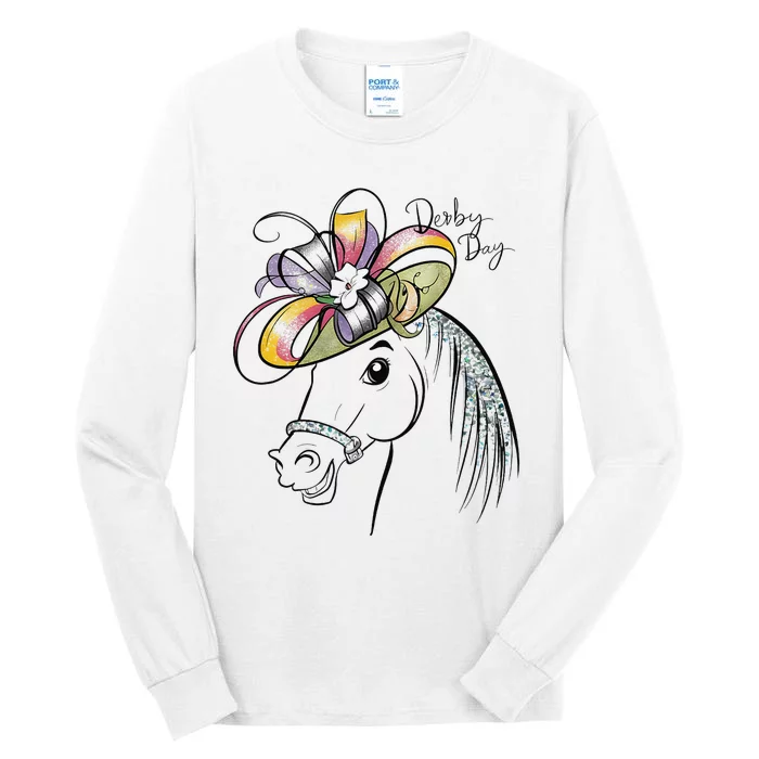 Cute Horse 150th Derby Day 2024 Horse Racing Fascinator Hat Gift Tall Long Sleeve T-Shirt