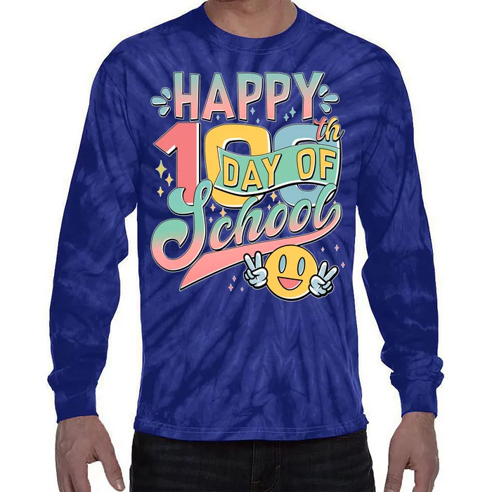 Cute Happy 100th Day Of School Tie-Dye Long Sleeve Shirt