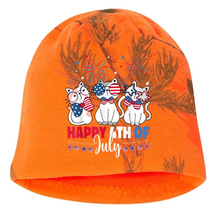 Cat Happy 4th Of July American Flag Red White Blue Cat Lover Kati - Camo Knit Beanie