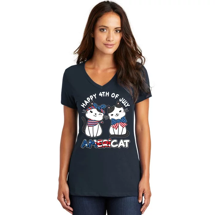 Cute Happy 4th Of July Americat Women's V-Neck T-Shirt