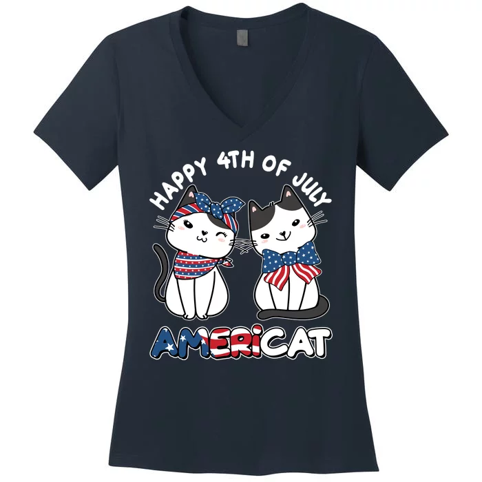 Cute Happy 4th Of July Americat Women's V-Neck T-Shirt