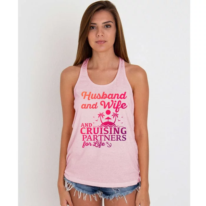 Cruising Husband And Wife Cruise Partners For Life Matching Great Gift Women's Knotted Racerback Tank