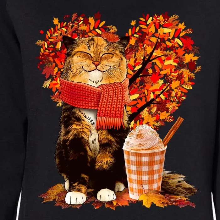 Cute Happy Autumn Cat With Pumpkin Spice Drink Fall Lover Womens California Wash Sweatshirt