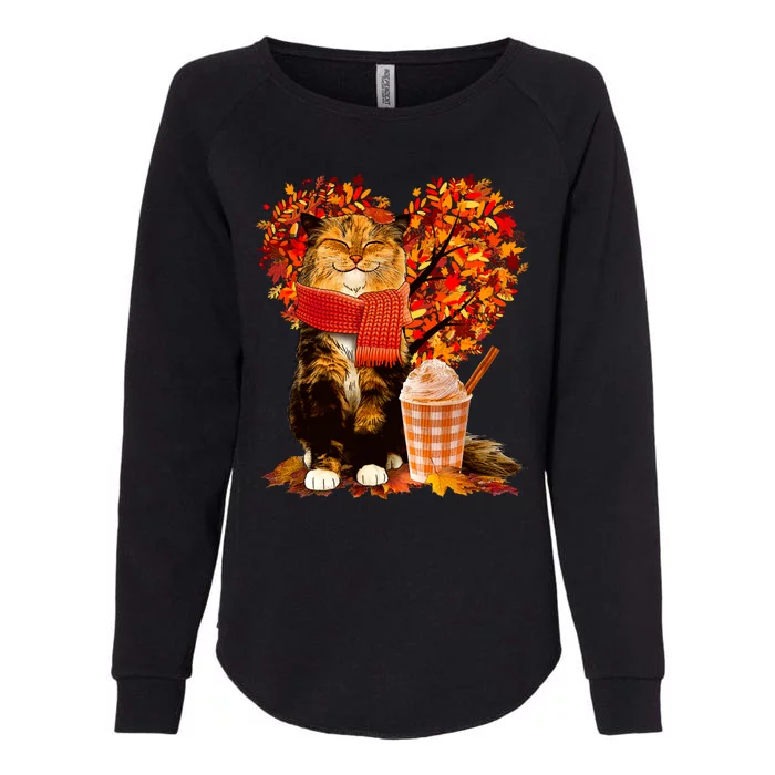 Cute Happy Autumn Cat With Pumpkin Spice Drink Fall Lover Womens California Wash Sweatshirt