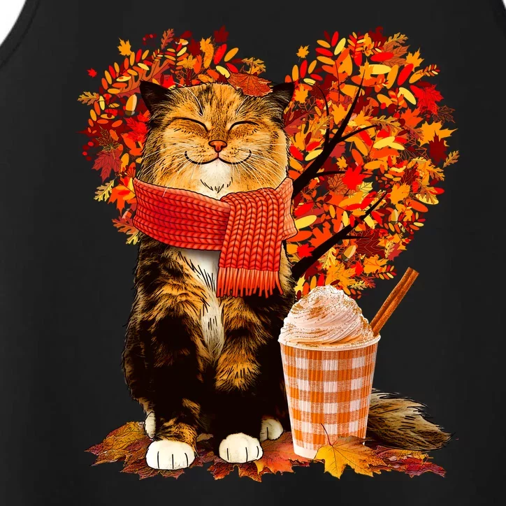 Cute Happy Autumn Cat With Pumpkin Spice Drink Fall Lover Performance Tank