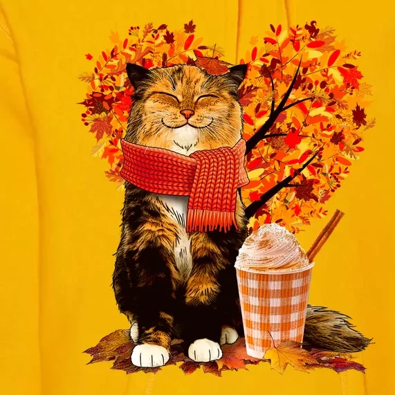 Cute Happy Autumn Cat With Pumpkin Spice Drink Fall Lover Premium Hoodie