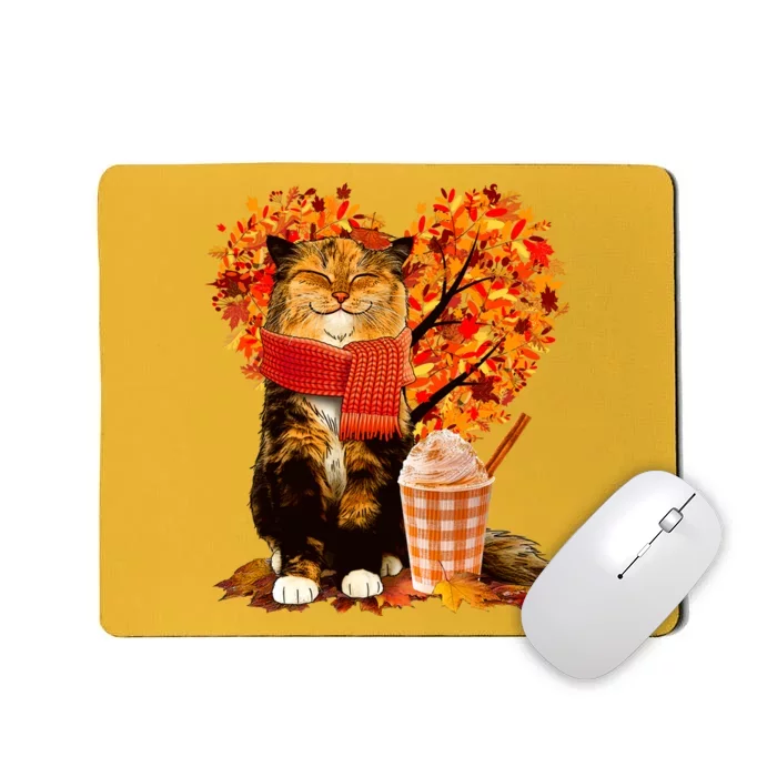 Cute Happy Autumn Cat With Pumpkin Spice Drink Fall Lover Mousepad