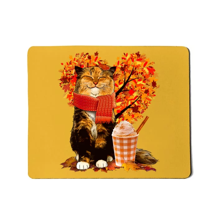 Cute Happy Autumn Cat With Pumpkin Spice Drink Fall Lover Mousepad