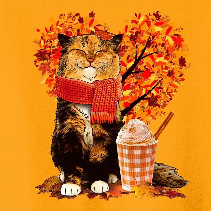 Cute Happy Autumn Cat With Pumpkin Spice Drink Fall Lover Toddler T-Shirt