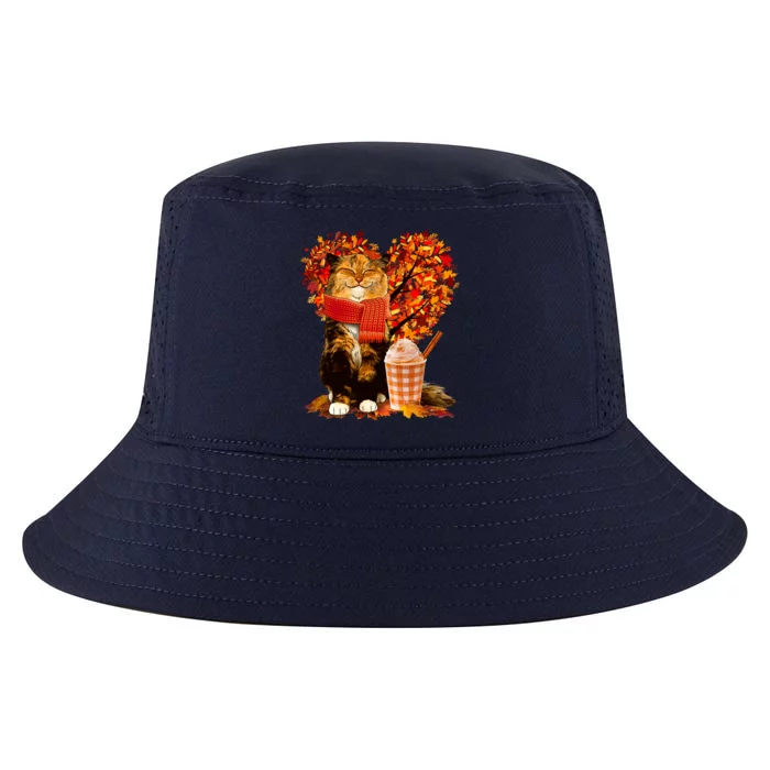 Cute Happy Autumn Cat With Pumpkin Spice Drink Fall Lover Cool Comfort Performance Bucket Hat