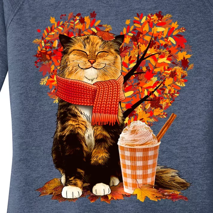 Cute Happy Autumn Cat With Pumpkin Spice Drink Fall Lover Women's Perfect Tri Tunic Long Sleeve Shirt