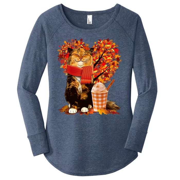 Cute Happy Autumn Cat With Pumpkin Spice Drink Fall Lover Women's Perfect Tri Tunic Long Sleeve Shirt