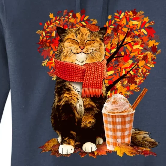 Cute Happy Autumn Cat With Pumpkin Spice Drink Fall Lover Women's Pullover Hoodie