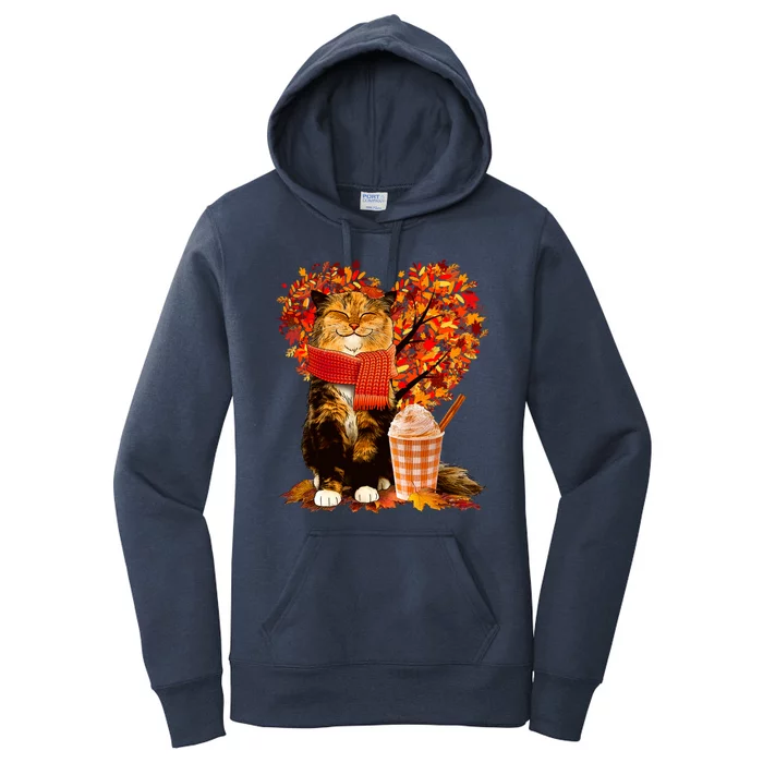 Cute Happy Autumn Cat With Pumpkin Spice Drink Fall Lover Women's Pullover Hoodie