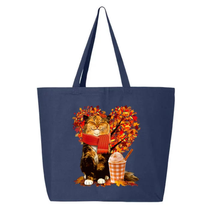 Cute Happy Autumn Cat With Pumpkin Spice Drink Fall Lover 25L Jumbo Tote