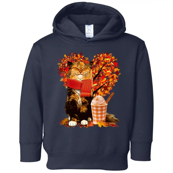 Cute Happy Autumn Cat With Pumpkin Spice Drink Fall Lover Toddler Hoodie