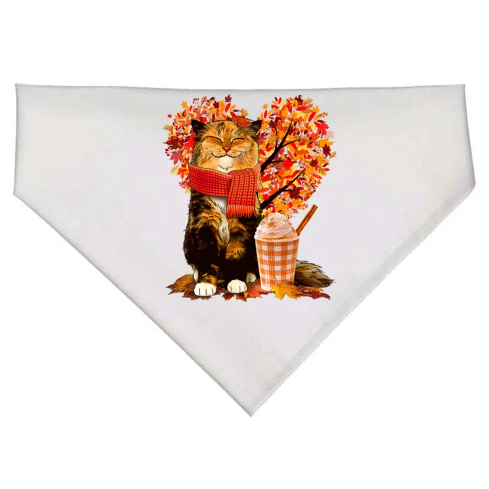 Cute Happy Autumn Cat With Pumpkin Spice Drink Fall Lover USA-Made Doggie Bandana