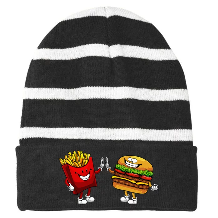 Cute Hamburger Art Hamburger French Fries Lovers Striped Beanie with Solid Band