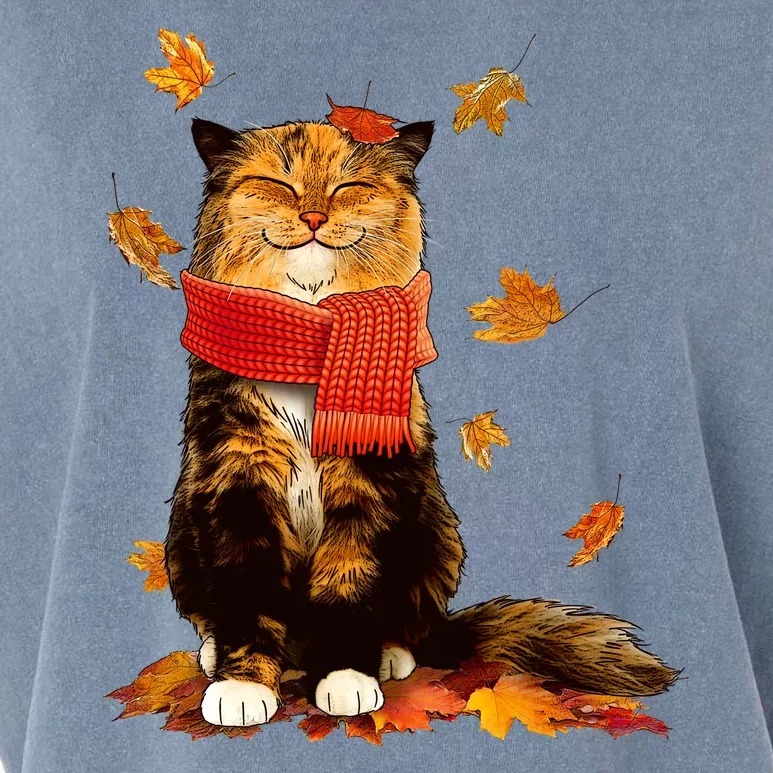 Cute Happy Autumn Cat Fall Season Lover Garment-Dyed Women's Muscle Tee