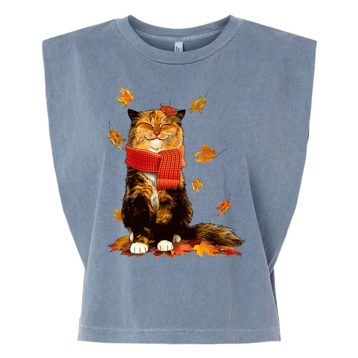 Cute Happy Autumn Cat Fall Season Lover Garment-Dyed Women's Muscle Tee