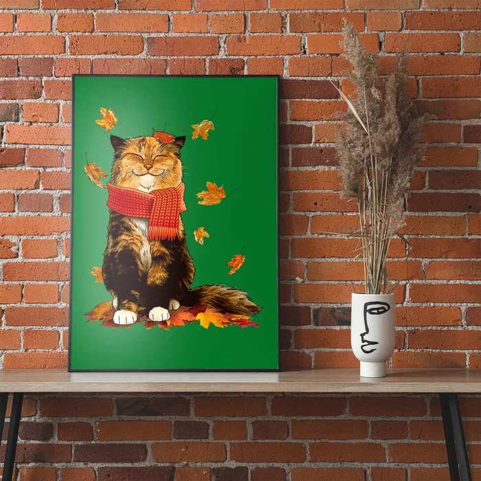 Cute Happy Autumn Cat Fall Season Lover Poster