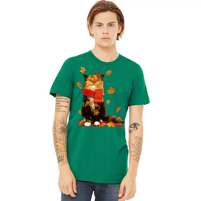 Cute Happy Autumn Cat Fall Season Lover Premium T-Shirt