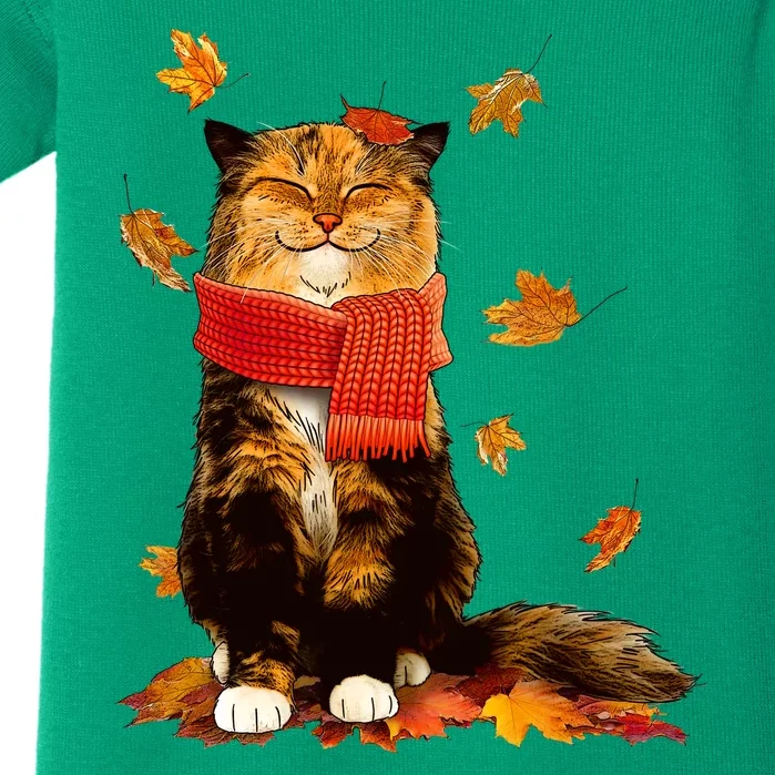 Cute Happy Autumn Cat Fall Season Lover Baby Bodysuit