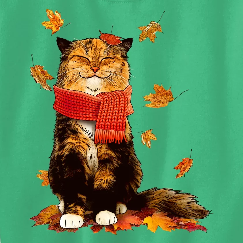 Cute Happy Autumn Cat Fall Season Lover Kids Sweatshirt