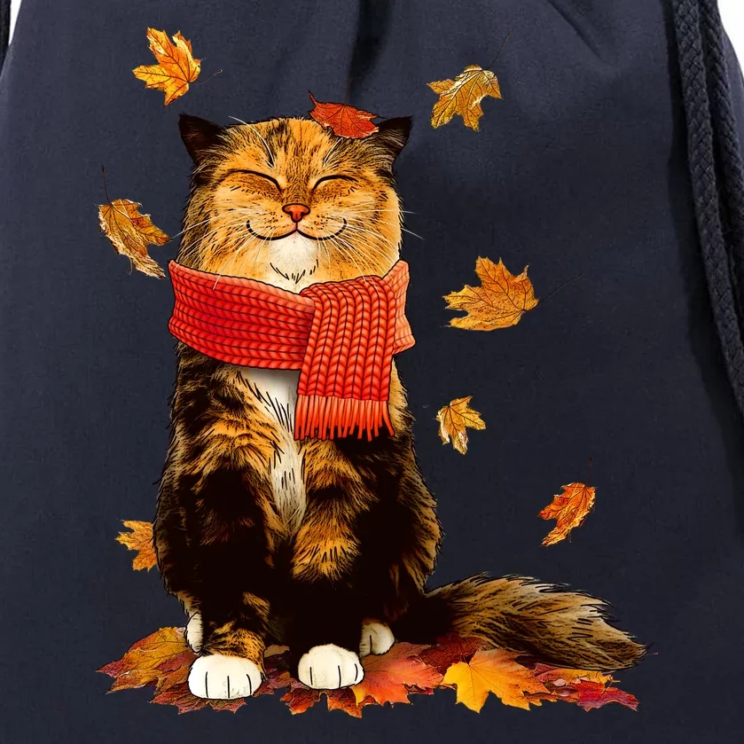 Cute Happy Autumn Cat Fall Season Lover Drawstring Bag