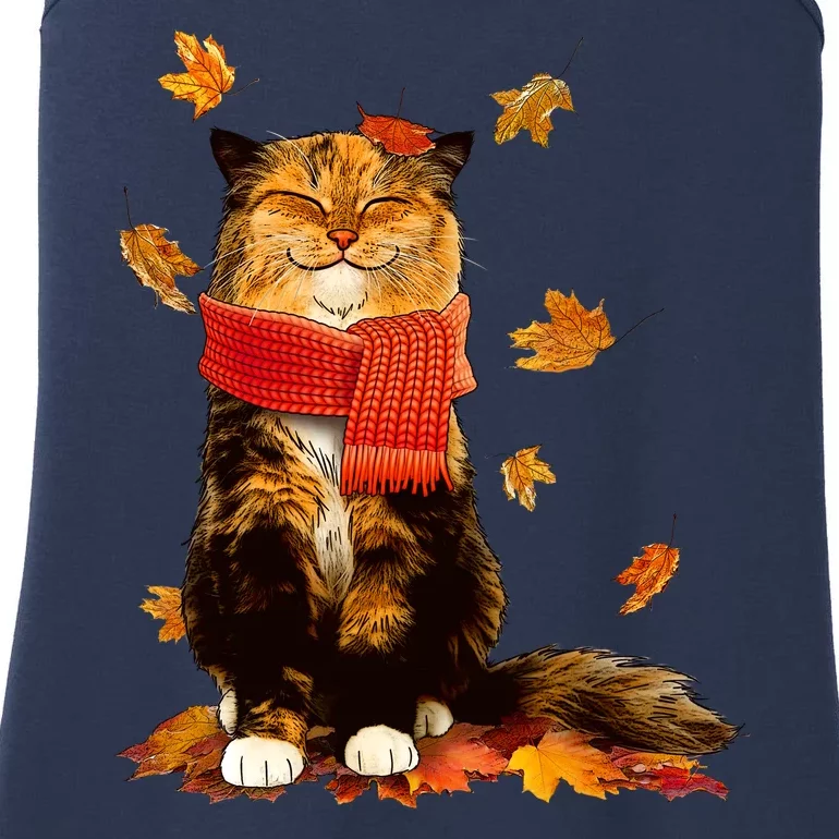 Cute Happy Autumn Cat Fall Season Lover Ladies Essential Tank