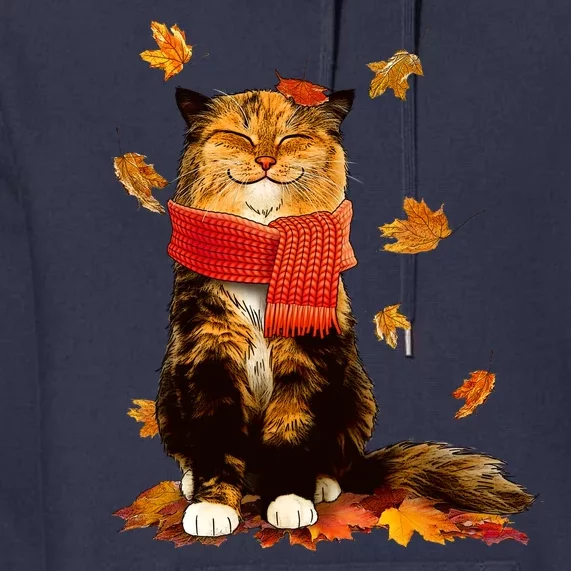 Cute Happy Autumn Cat Fall Season Lover Premium Hoodie