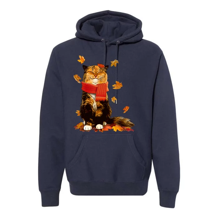 Cute Happy Autumn Cat Fall Season Lover Premium Hoodie