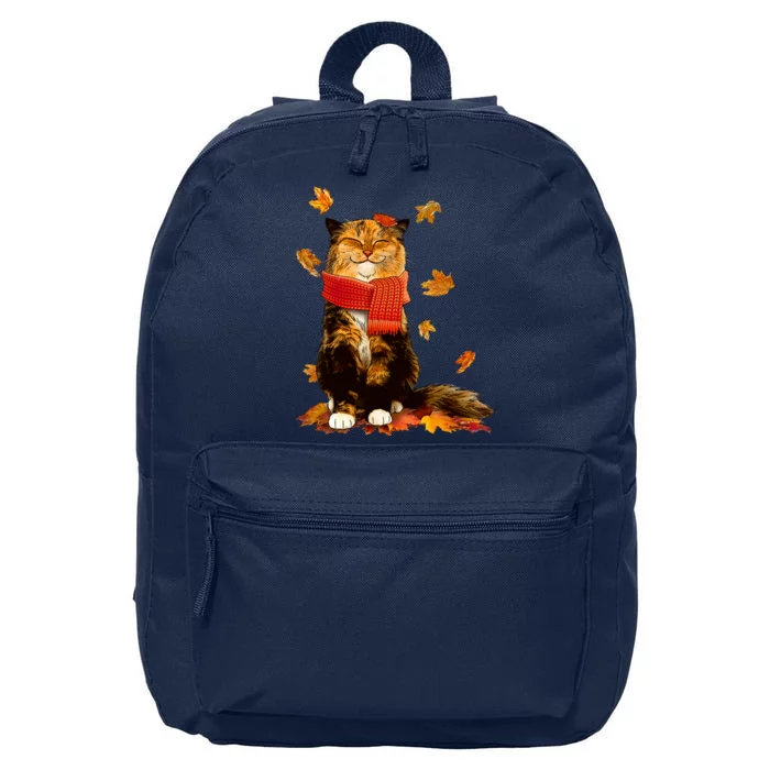 Cute Happy Autumn Cat Fall Season Lover 16 in Basic Backpack