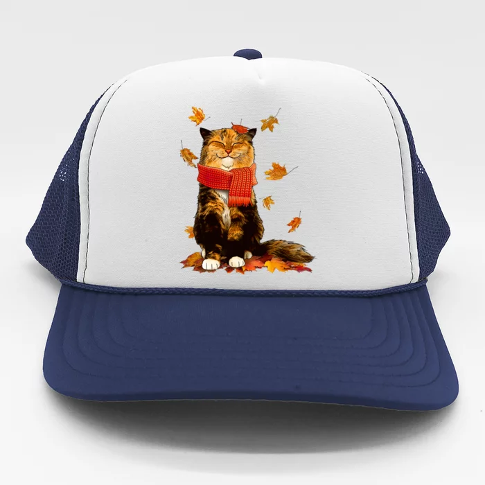 Cute Happy Autumn Cat Fall Season Lover Trucker Hat