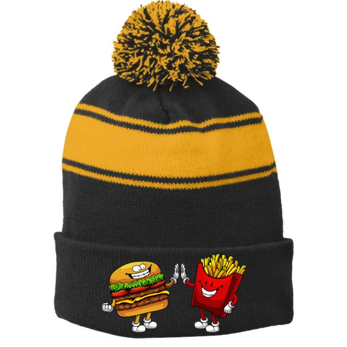 Cute Hamburger Art Hamburger French Fries Lovers Stripe Pom Pom Beanie