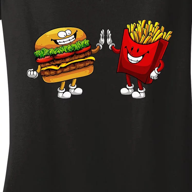 Cute Hamburger Art Hamburger French Fries Lovers Women's V-Neck T-Shirt