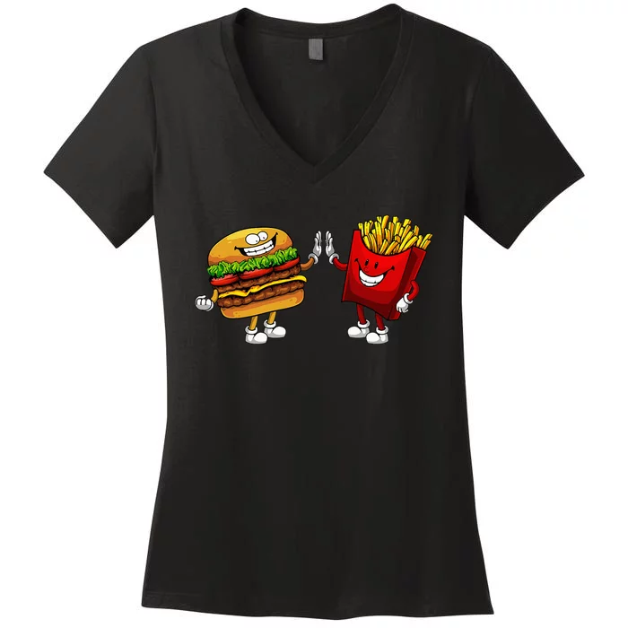 Cute Hamburger Art Hamburger French Fries Lovers Women's V-Neck T-Shirt